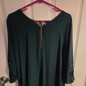 Maurices Forest Green Blouse with Gold Zipper